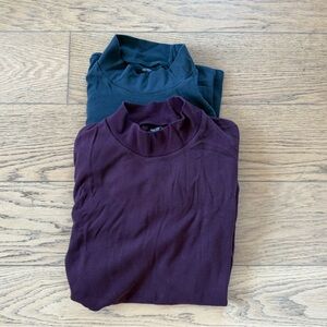 2 - UniqloMock Neck Long Sleeve Shirts - Wine and Dark Grey - XL
